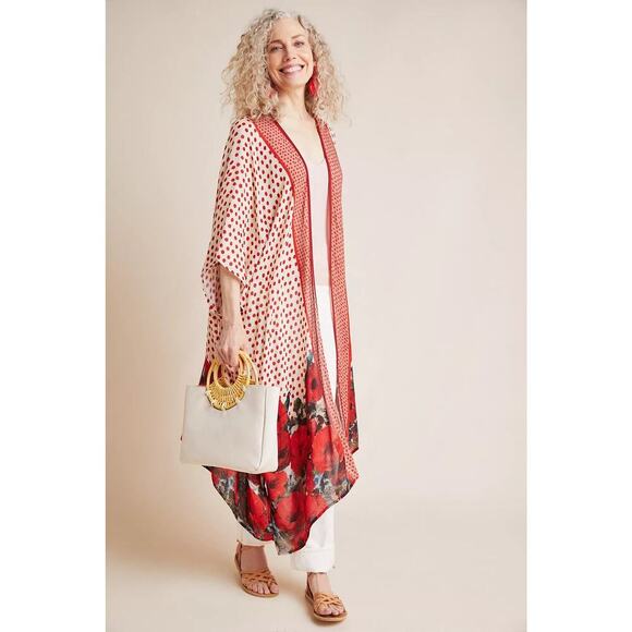Blank London Aviriska Kimono poppy OS Boho Cottagecore  bl-nk ANTHROPOLOGIE - Picture 1 of 11